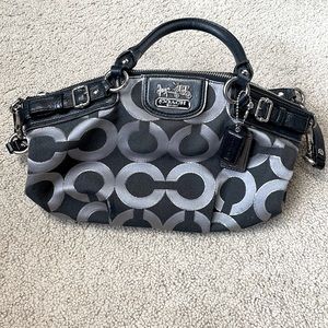 Coach black and gray shoulder bag with silver and black leather detailed trim